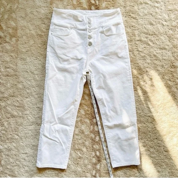Joie Ultra High Waist Straight Leg Cropped Denim Jeans Button Fly White Size 32 - Picture 5 of 14